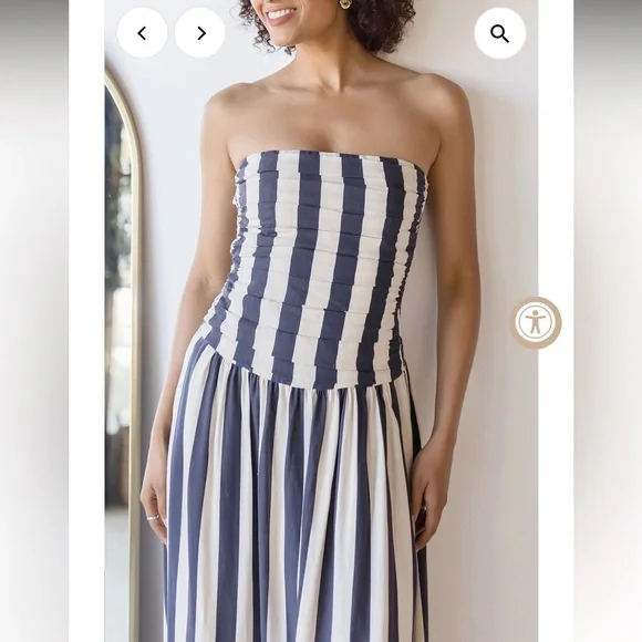 NWT Moon River Stripe Ruched Strapless Midi Dress Vacation Beach Size Small - Picture 1 of 8